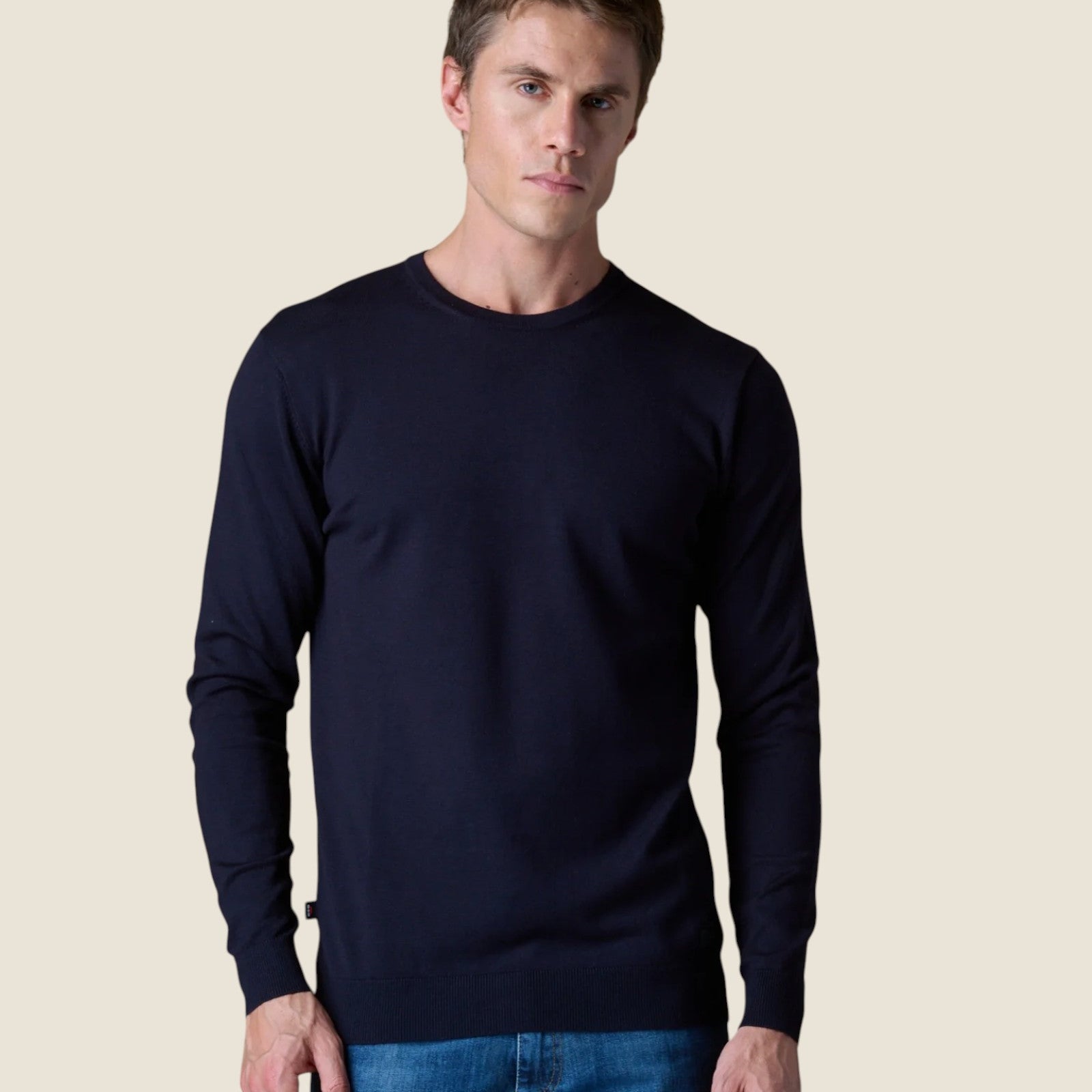 Maglione Girocollo in viscosa con Toppe in tessuto V2 Blu (1)