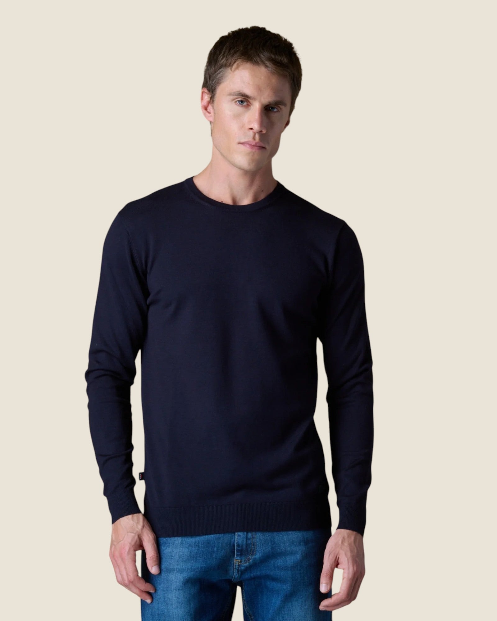 Maglione Girocollo in viscosa con Toppe in tessuto V2 Blu (1)
