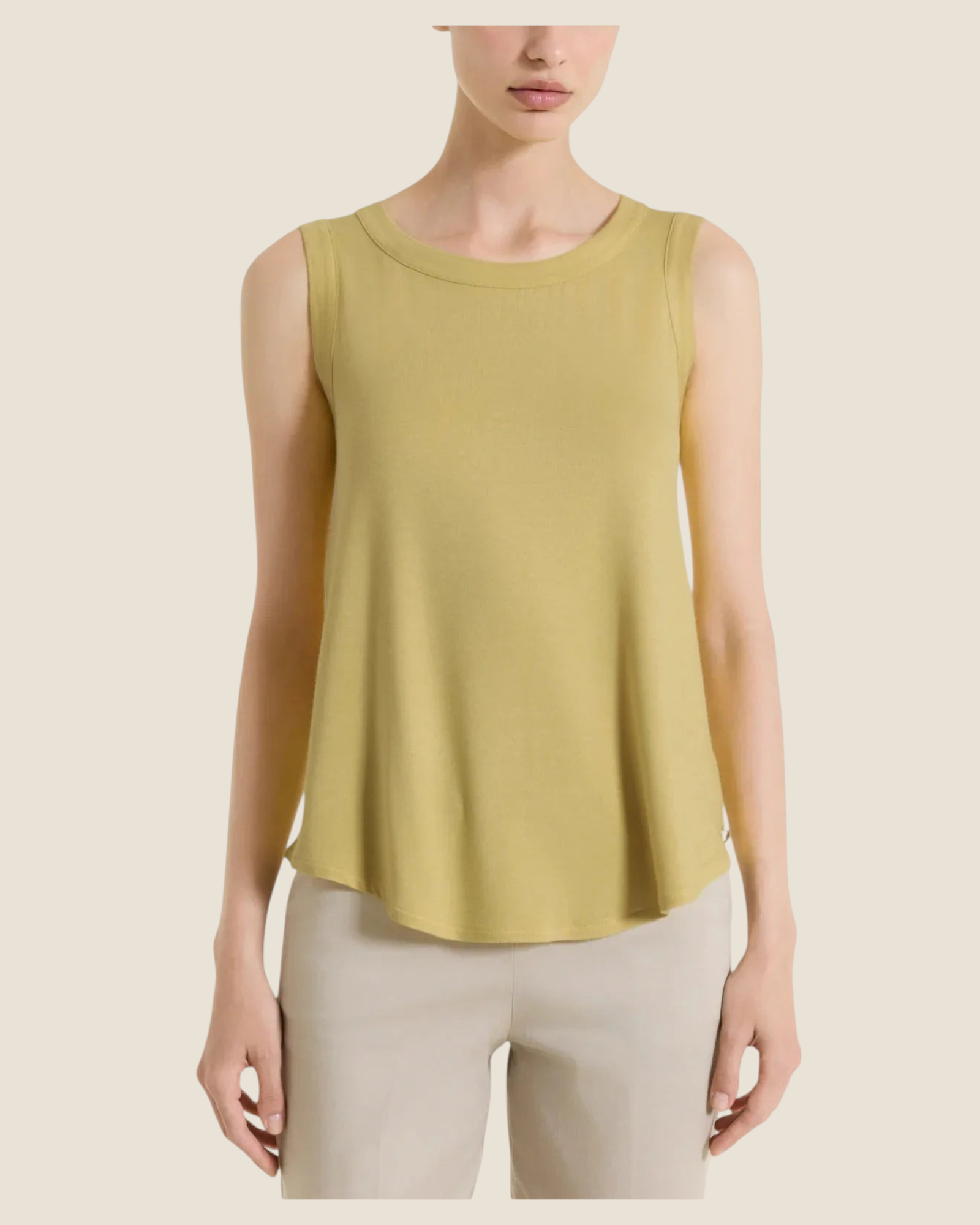 Madison Shop Ragno sleeveless crew neck top in lime green viscose jersey with a soft flared fit