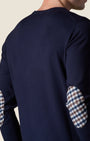 Maglione Girocollo in viscosa con Toppe in tessuto V2 Blu (2)
