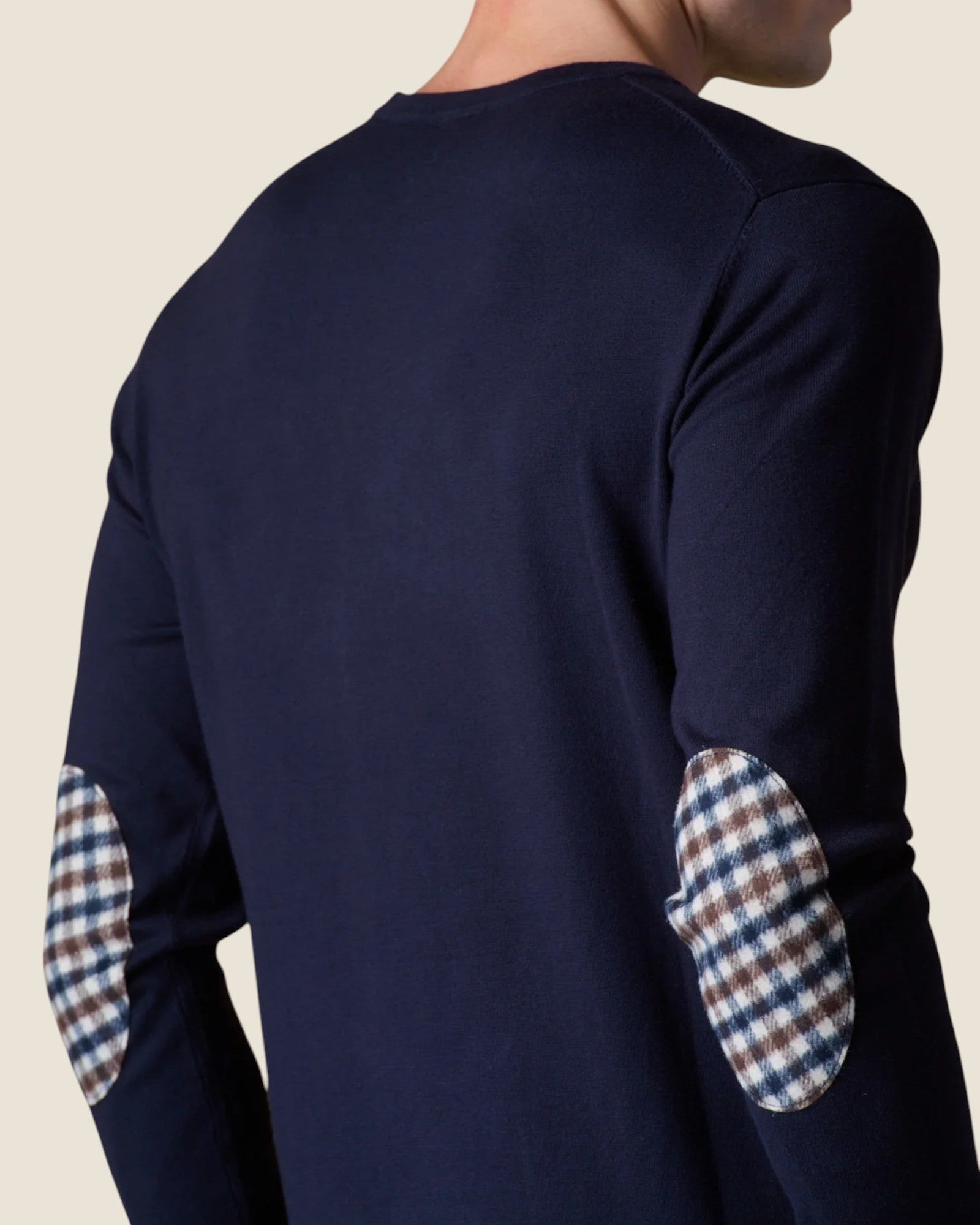 Maglione Girocollo in viscosa con Toppe in tessuto V2 Blu (2)