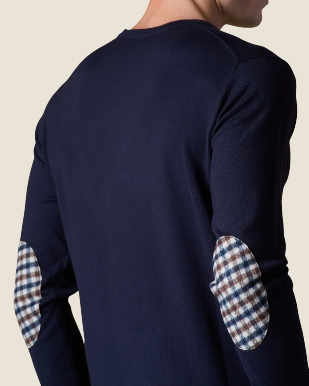 Maglione Girocollo in viscosa con Toppe in tessuto V2 Blu (2)