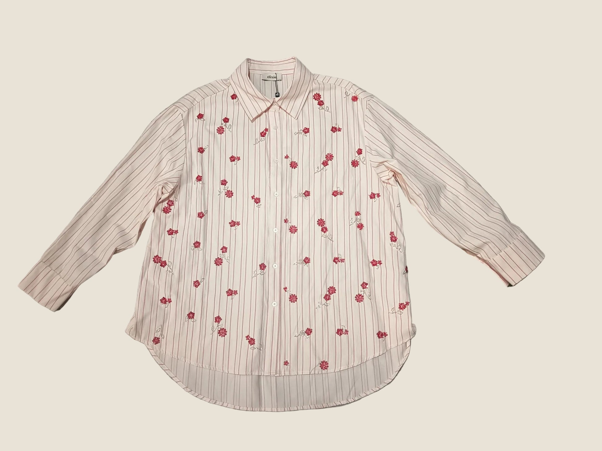 Dixie Camicia Oversize a Righe con Ricami Floreali