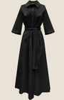 Abito camicia lungo nero Madison Shop in cotone con cintura in vita, maniche a tre quarti e gonna fluida