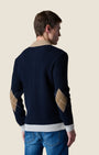Cardigan Full Zip Costa Inglese con Toppe in velluto Ricamate Blu (3)