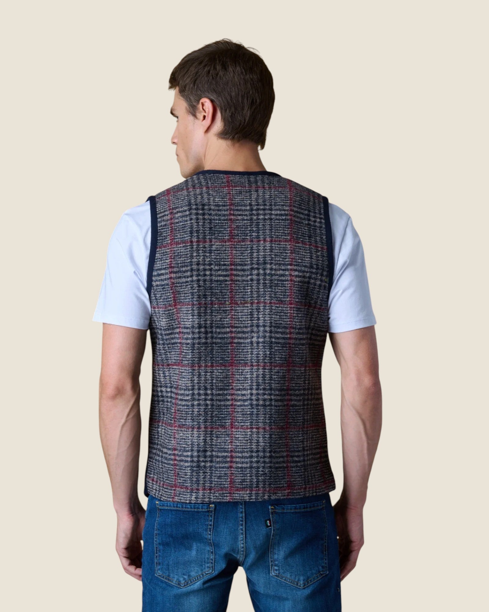 Gilet Monopetto Occhio di Pernice Premium con taschino Jeans e retro in tessuto V2 Blu (2)