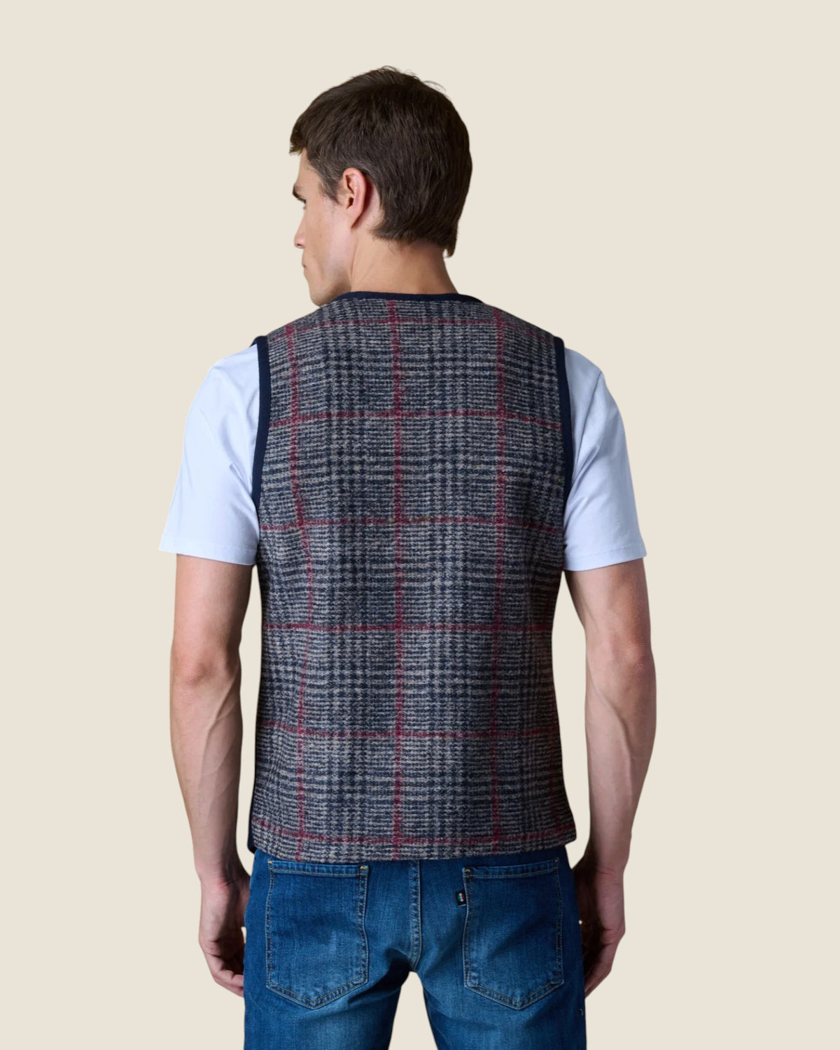 Gilet Monopetto Occhio di Pernice Premium con taschino Jeans e retro in tessuto V2 Blu (2)