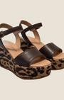 Madison Shop Helena Backer dark brown leather wedge sandals with leopard print rope platform and ankle strap