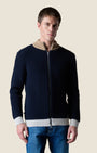 Cardigan Full Zip Costa Inglese con Toppe in velluto Ricamate Blu (2)
