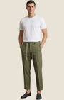 Madison Shop Over/D olive green slim fit capri trousers with drawstring waist and center crease on a male model