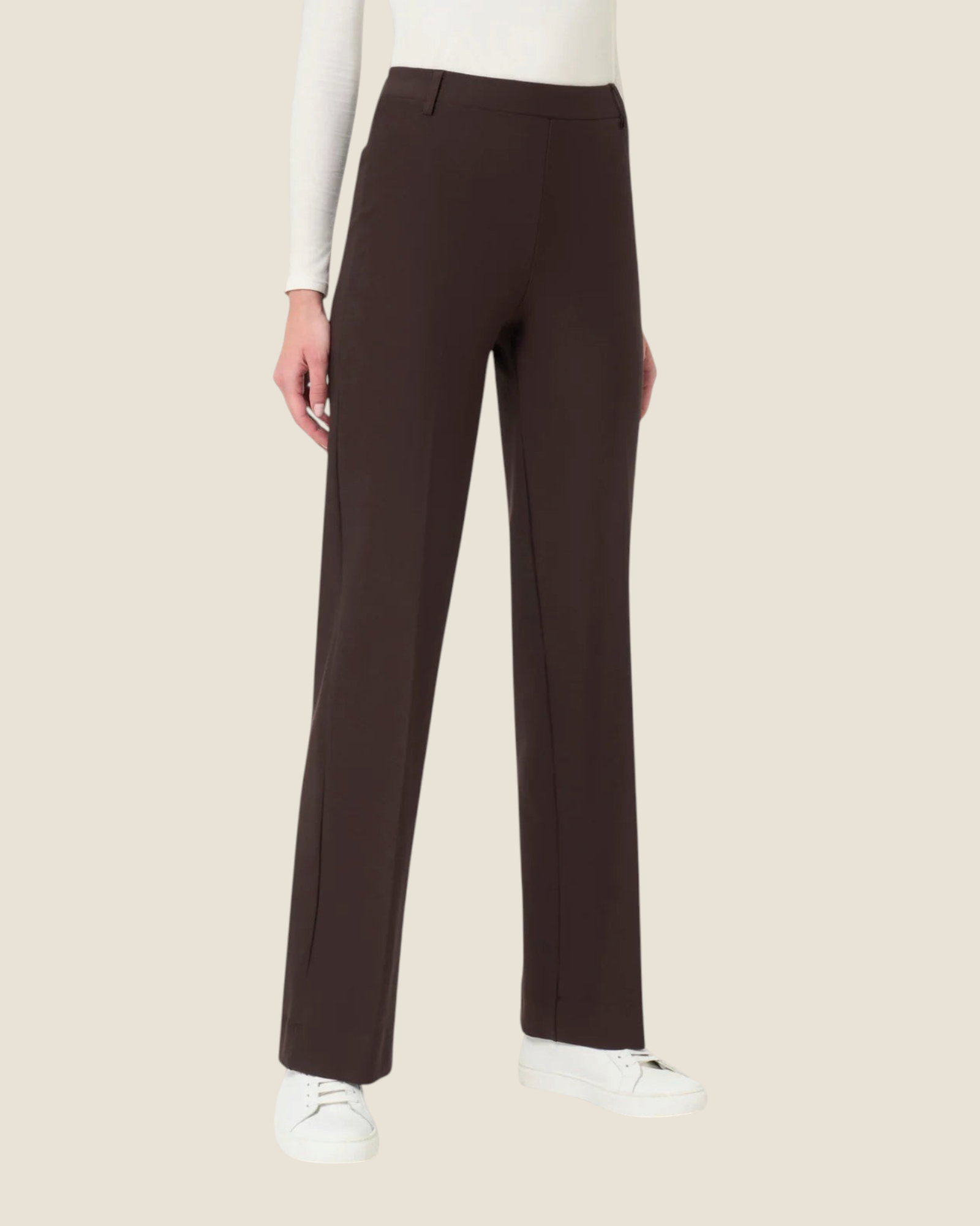 Pantalone wide marrone Madison Shop in tessuto Compact con tasche, vestibilità comoda e linea essenziale