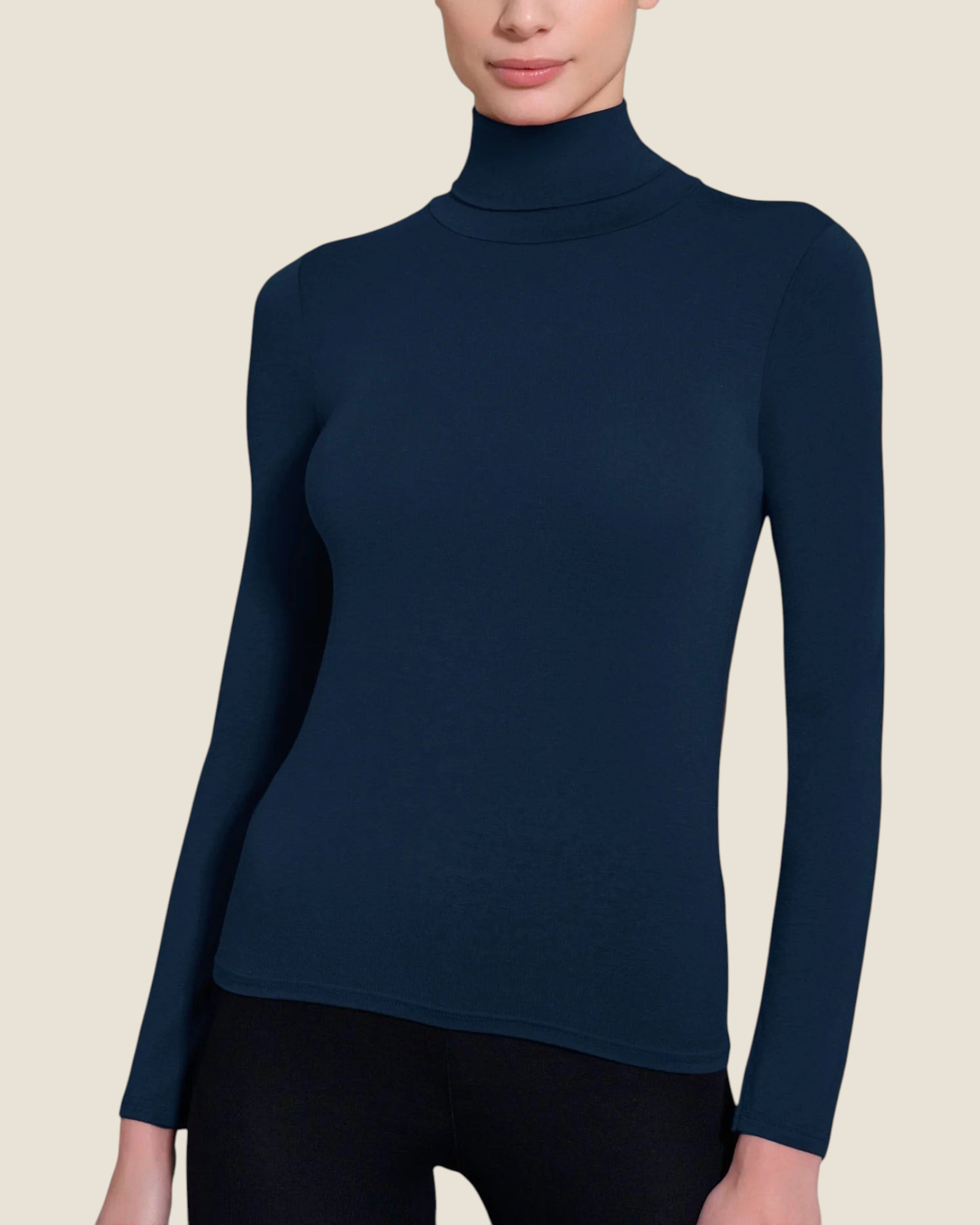 Maglietta Madison Shop Ragno a collo alto in misto lana blu scuro con vestibilità aderente e maniche lunghe