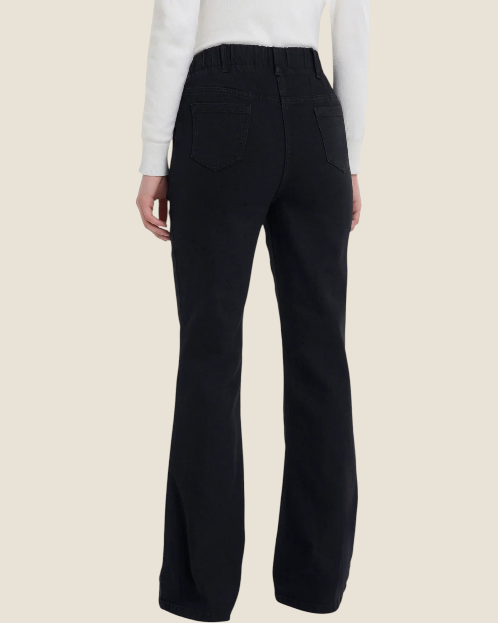 Jeans flare neri Madison Shop in 4 Seasons Denim con vita elasticizzata e tasche posteriori, vista posteriore