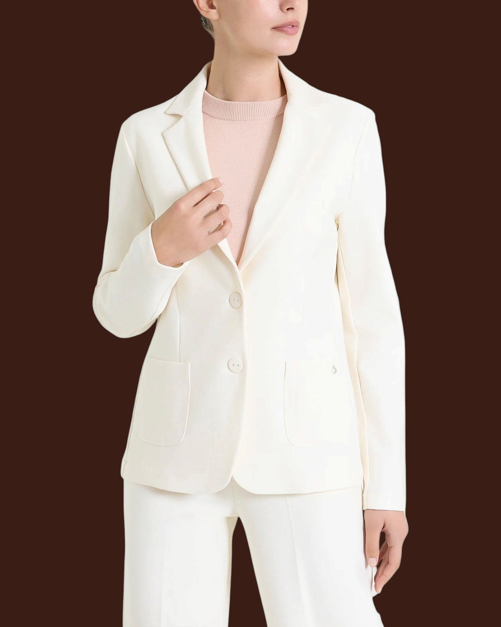 Blazer Madison Shop bianco in tessuto Compact con chiusura a due bottoni, rever classico e tasche applicate