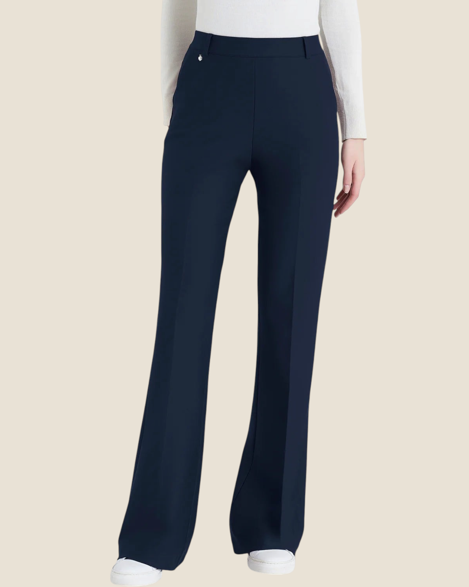 Pantalone flare blu Madison Shop in tessuto Compact con vita elasticizzata e tasche alla francese