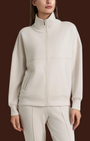 Giacchina Madison Shop in scuba color crema con zip frontale, collo alto e vestibilità morbida per donna