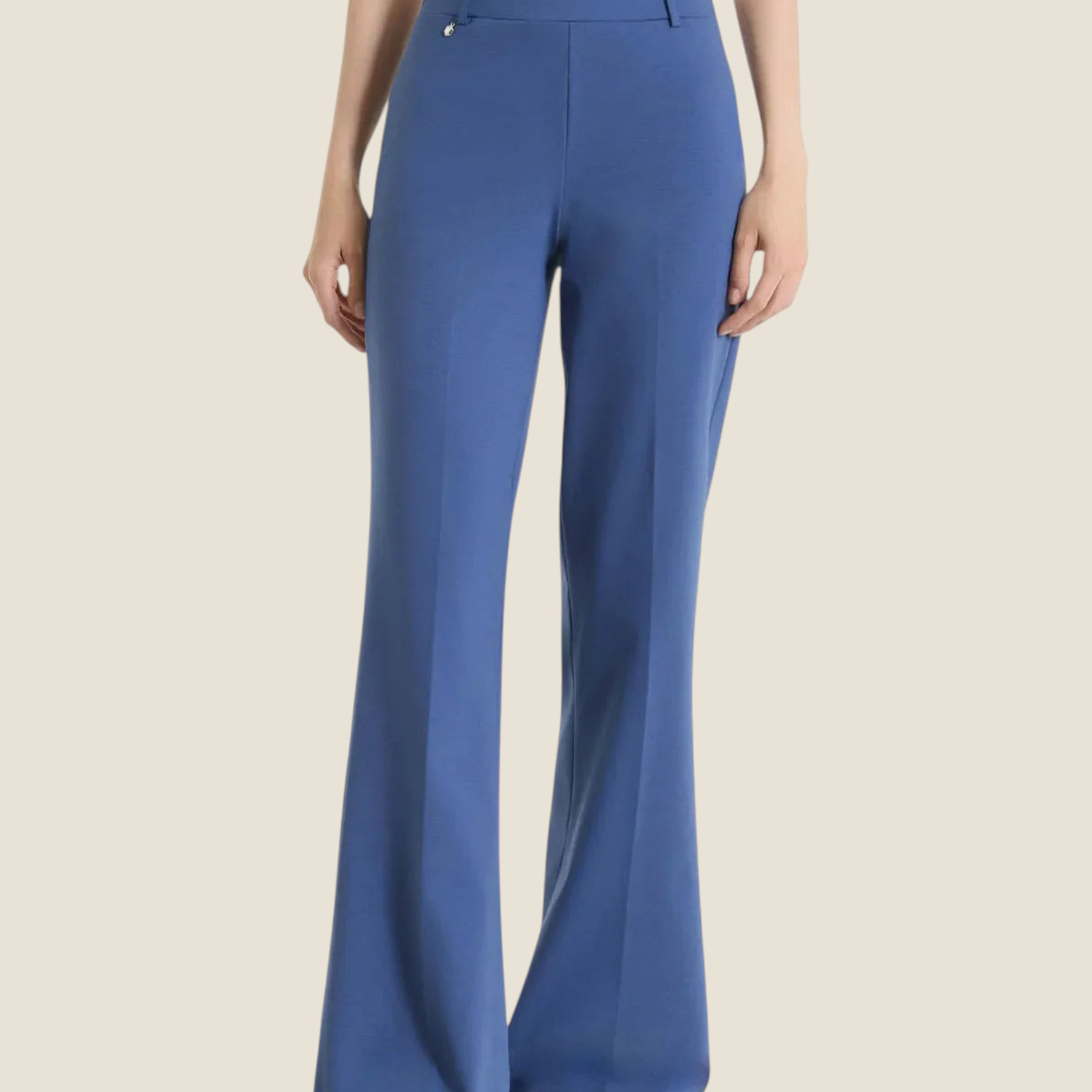 Pantalone flare blu Madison Shop in tessuto Compact Light con vita elasticizzata e passanti per cintura