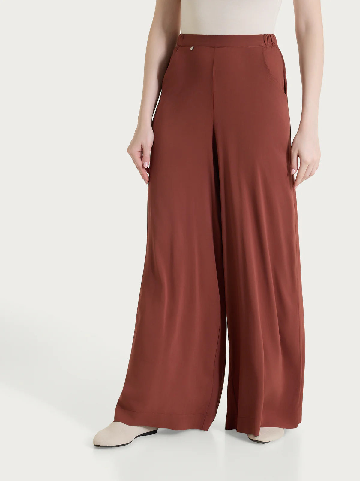 Ragno - Pantalone a palazzo con tasche in Voile Stretch