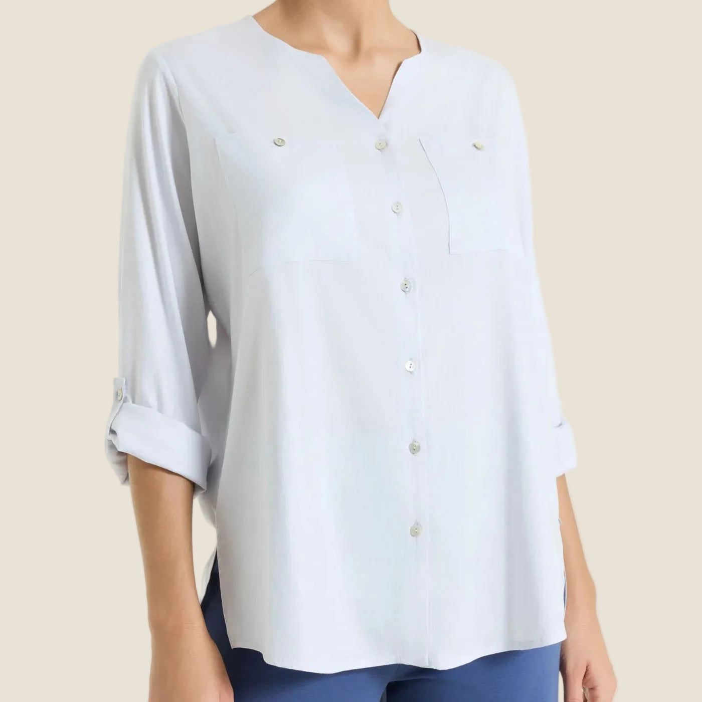 Ragno - Camicia con manica risvoltabile in Voile Stretch