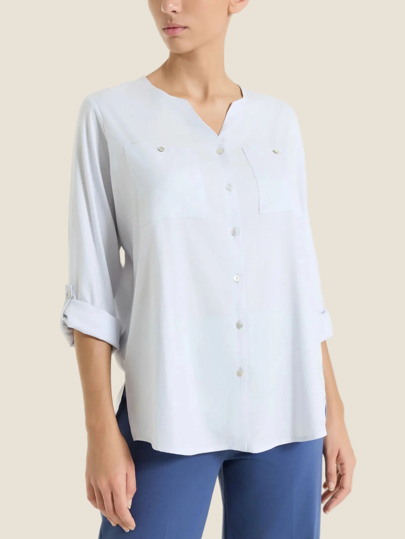 Ragno - Camicia con manica risvoltabile in Voile Stretch