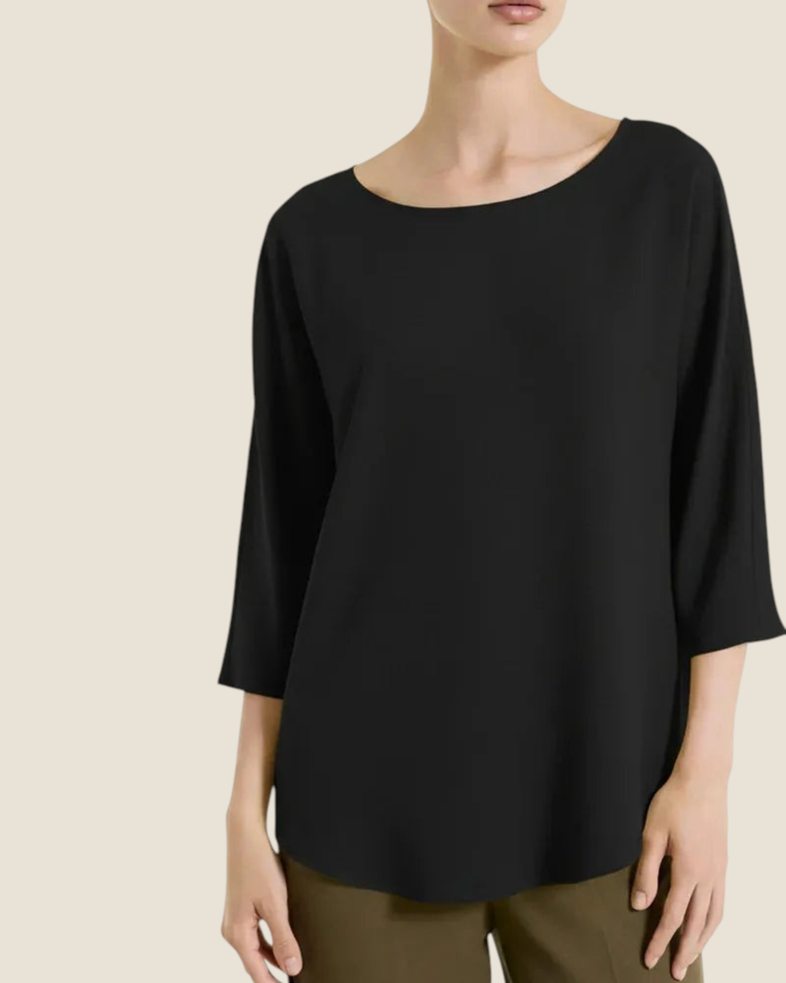 Blusa nera Madison Shop in voile stretch con scollo a barchetta e maniche a kimono 3/4 per un look elegante