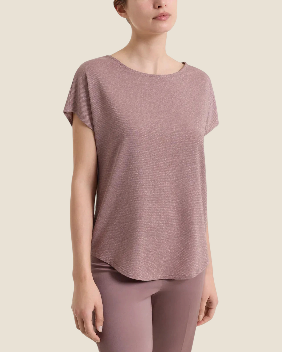 Maglietta Ragno da donna Madison Shop in Summer Light color malva con maniche a kimono e finitura in lurex luminoso