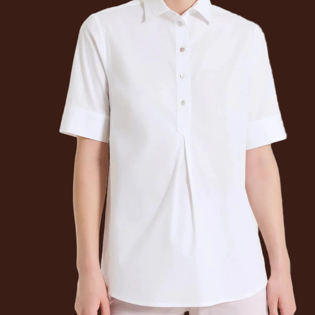 Ragno - Camicia con collo a serafino in Poplin di cotone