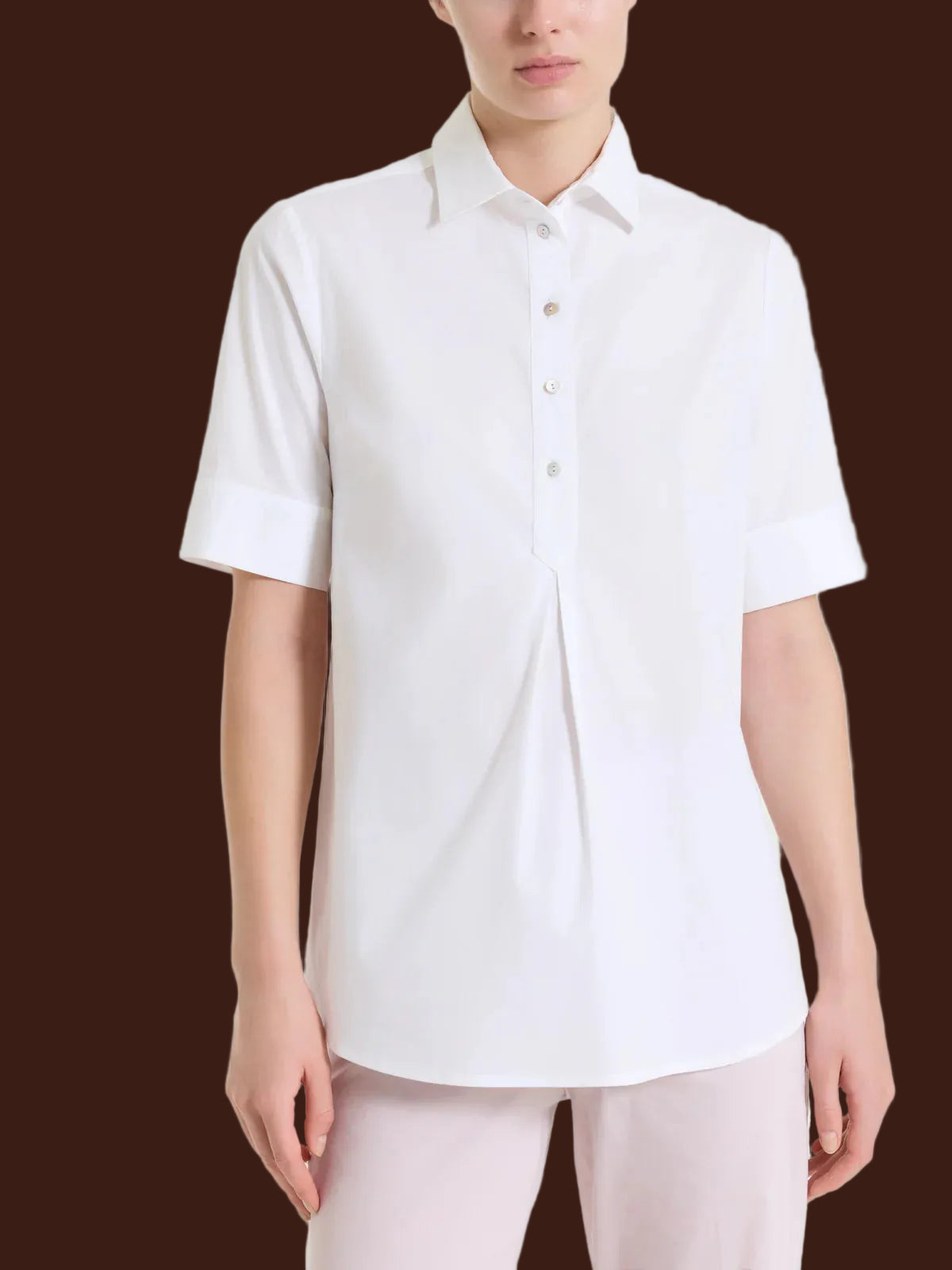 Ragno - Camicia con collo a serafino in Poplin di cotone