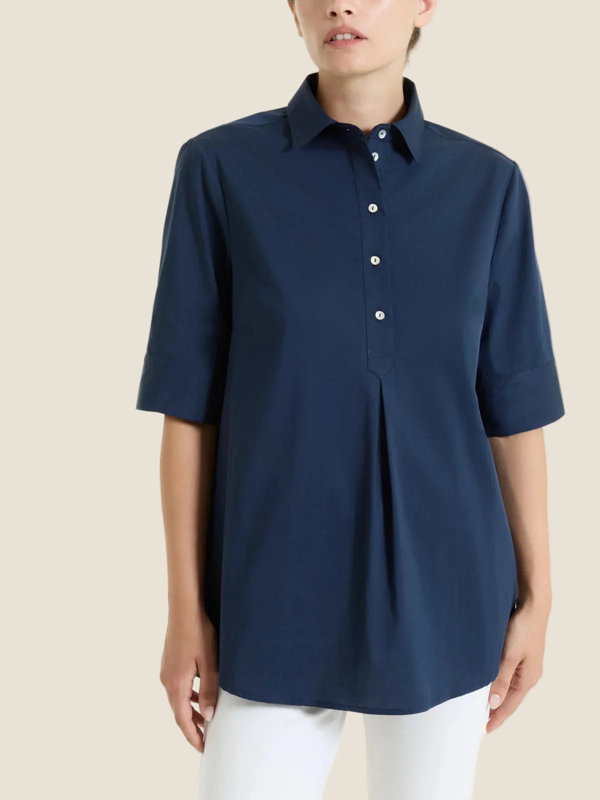 Ragno - Camicia con collo a serafino in Poplin di cotone