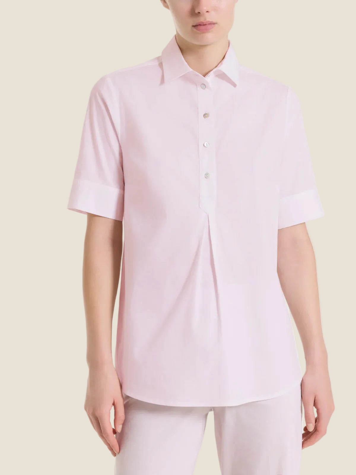 Ragno - Camicia con collo a serafino in Poplin di cotone
