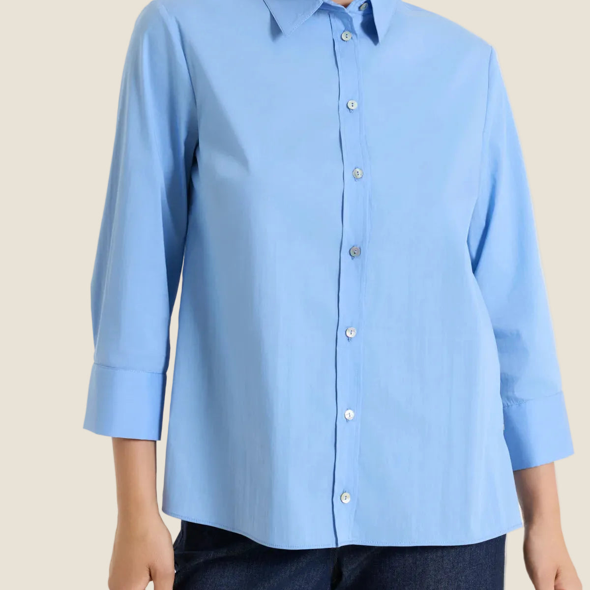 Ragno - Camicia con manica 3/4 in Poplin di coton