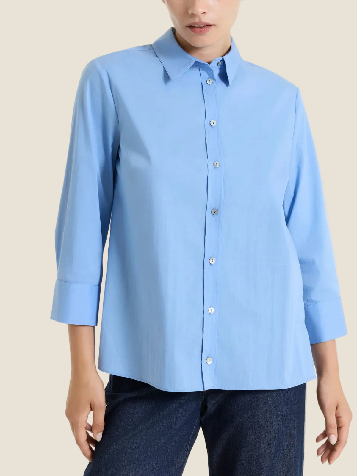 Ragno - Camicia con manica 3/4 in Poplin di coton