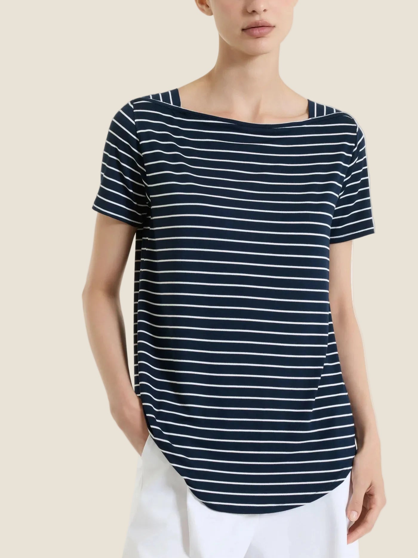 Ragno Maglietta a Righe con Collo a Barchetta in Summer Light Piquet