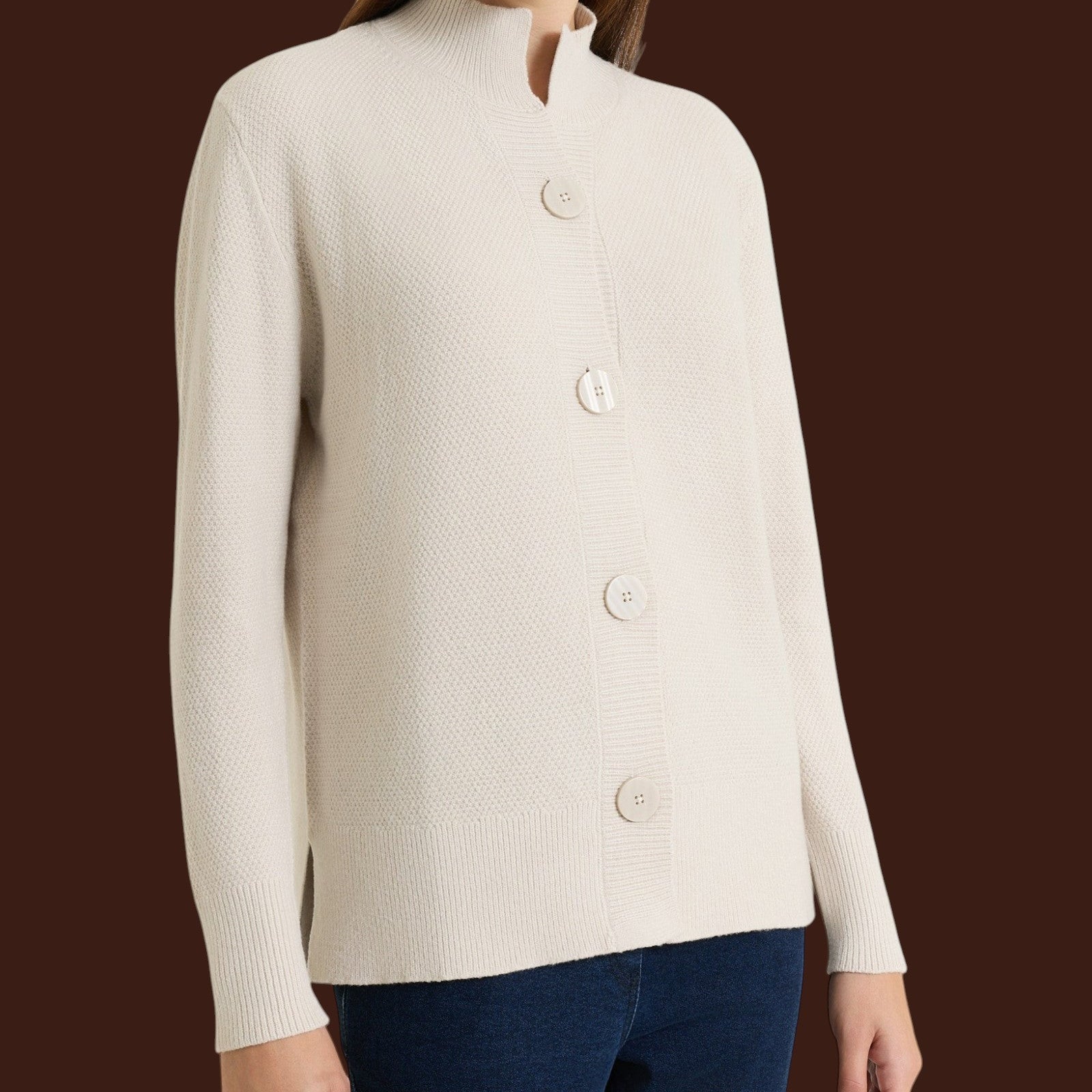Cardigan lupetto con punto riso in Soft Wool Champignon