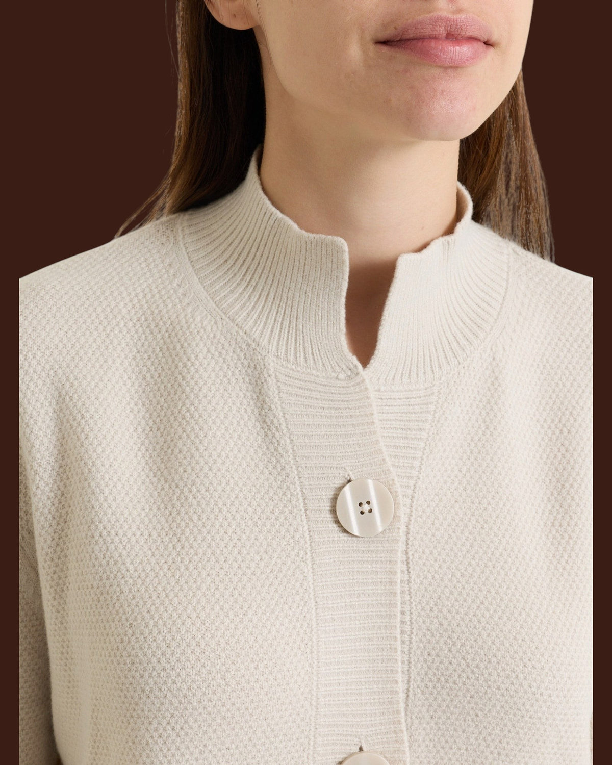 Cardigan lupetto con punto riso in Soft Wool Champignon