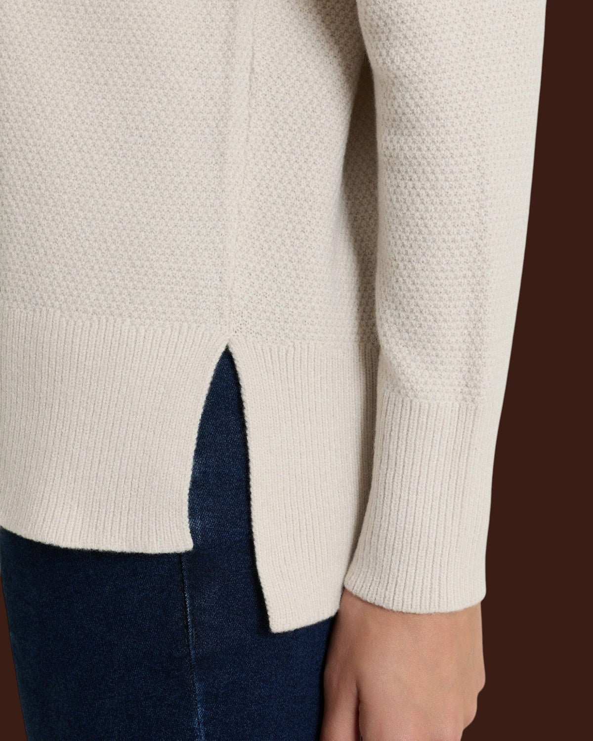 Cardigan lupetto con punto riso in Soft Wool Champignon