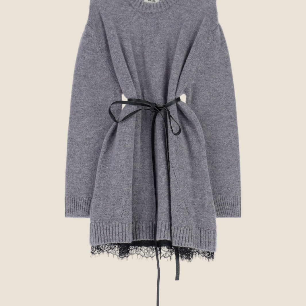 Dixie Abito maglia con cintura e dettaglio in pizzo