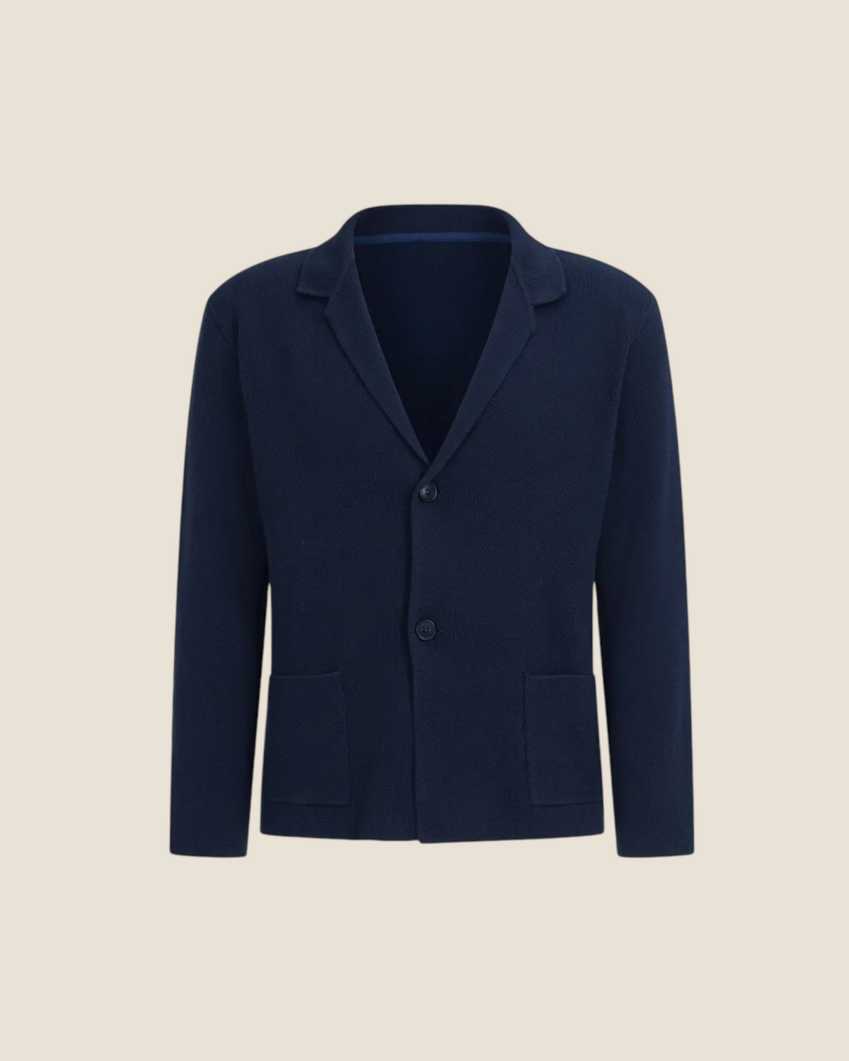 Giacca cardigan blu Madison Shop in misto cotone e acrilico con chiusura a due bottoni e risvolto a lancia