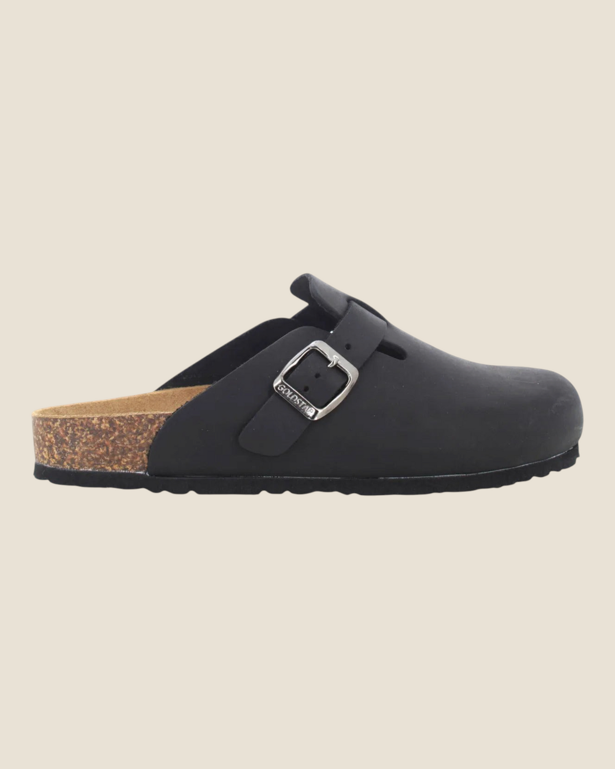 Sabot uomo Madison Shop Rafting Goldstar in pelle ingrassata nera con fibbia regolabile e plantare ergonomico