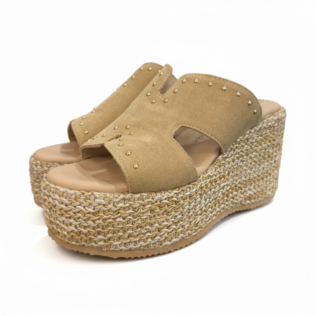 Helena Barker - Sandalo Sabot Platform in Camoscio con Dettagli Lucidi