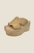 Madison Shop beige suede platform sabot sandals with gold stud details and braided rope espadrille wedge sole