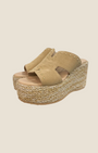 Madison Shop beige suede platform sabot sandals with gold stud details and braided rope espadrille wedge sole