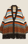Cardigan con frange e motivo a righe e geometrie