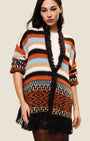 Cardigan con frange e motivo a righe e geometrie