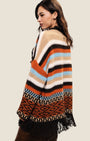 Cardigan con frange e motivo a righe e geometrie