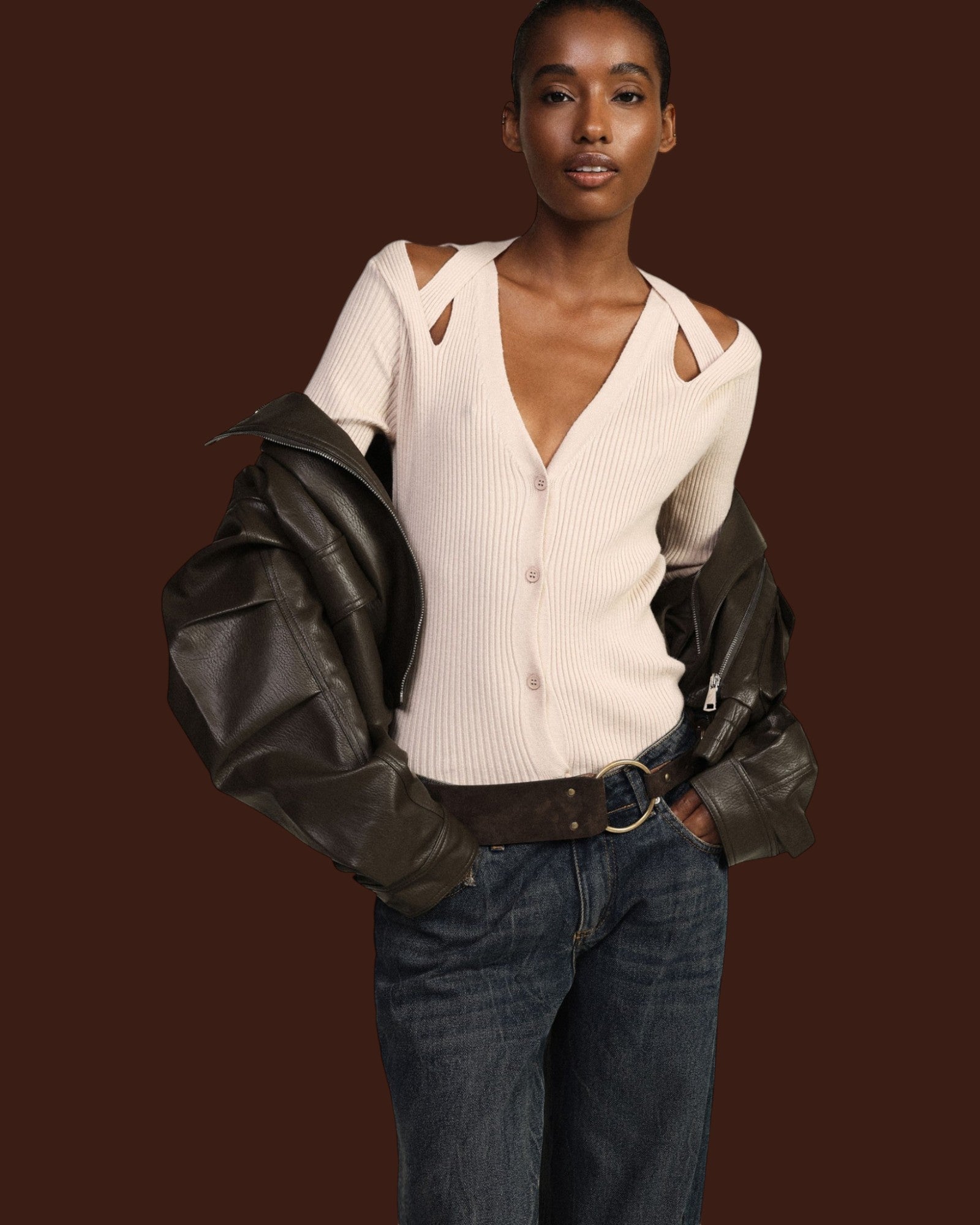 Cardigan a costine con dettagli cut-out Casha