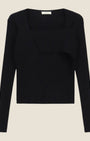 Maglione girocollo asimmetrico a costine Nero