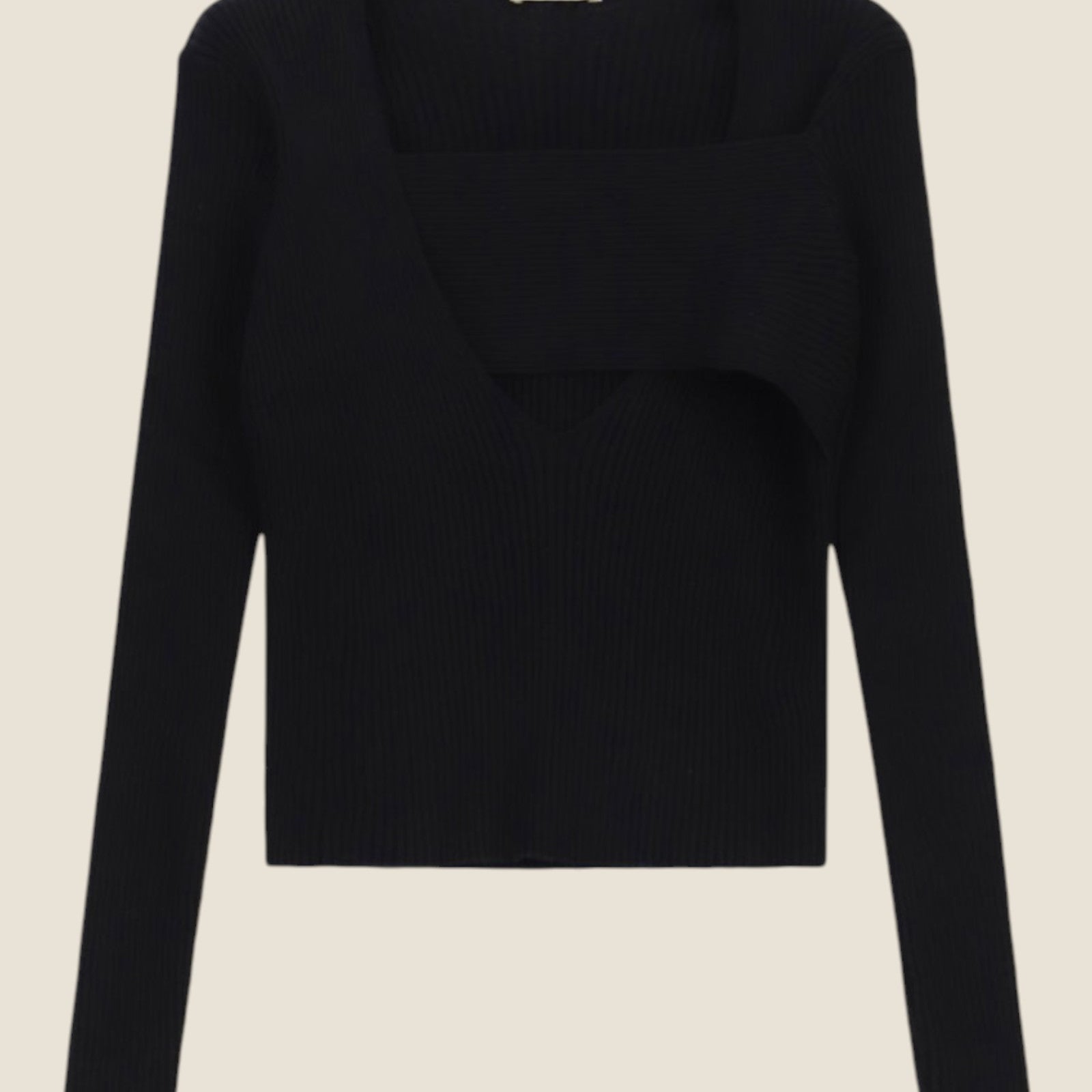 Maglione girocollo asimmetrico a costine Nero