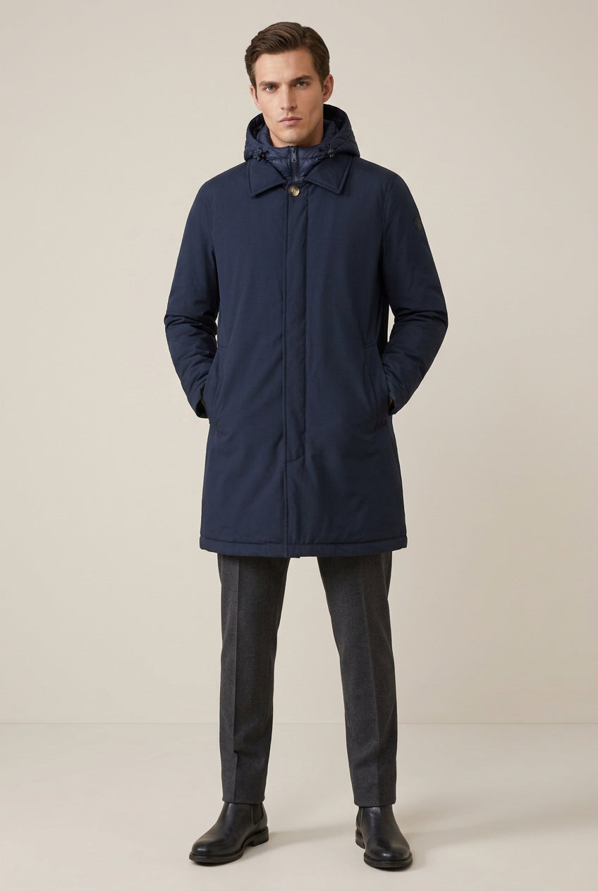 Trench con cappuccio legg. imbott.