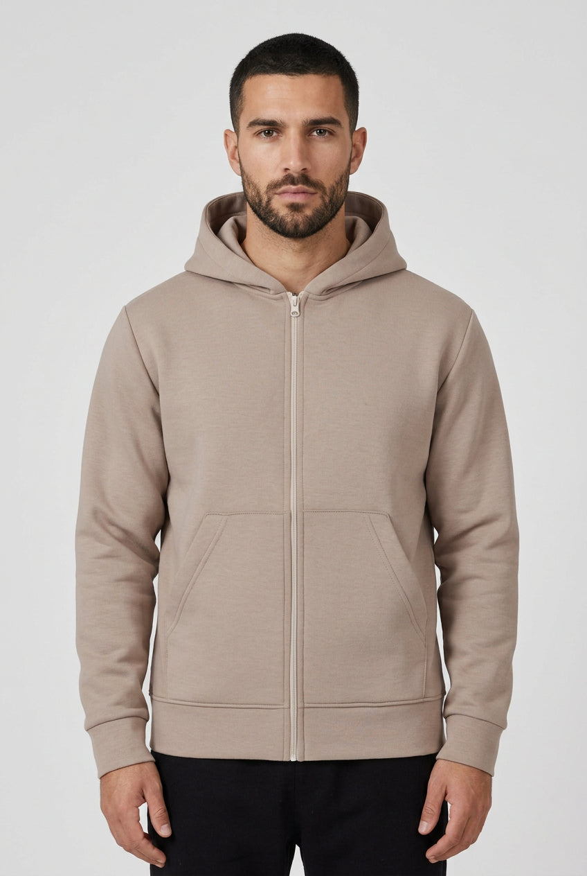 Felpa con cappuccio full_zip Taupe